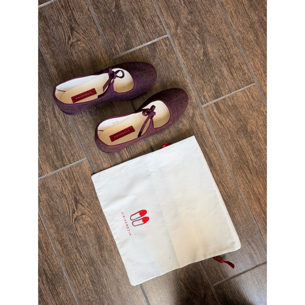 ViBi VENEZiA Brigitte Bow-Tie Mary Jane Dark Red Herringbone Flats 7